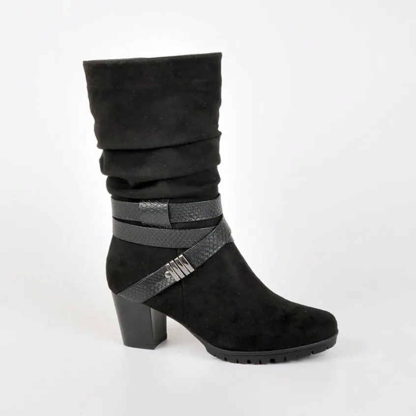 Chaussures Confort|SCALINA Bottes A Talons Avec Brides Chevilles Noir