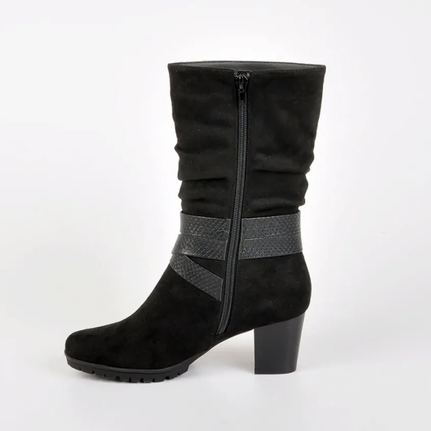 Chaussures Confort|SCALINA Bottes A Talons Avec Brides Chevilles Noir