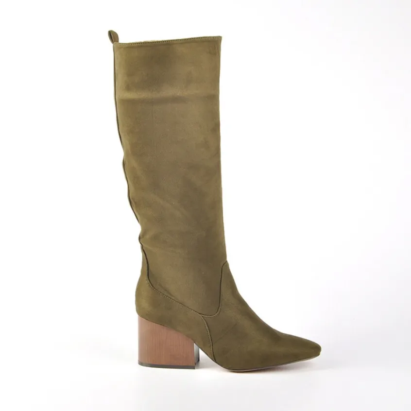 Bottes, Cuissardes|VICE VERSA Bottes Femme A Talons Aspect Velours Kaki