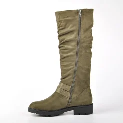 Bottes, Cuissardes|VICE VERSA Bottes Plates Femme Kaki Avec Boucle