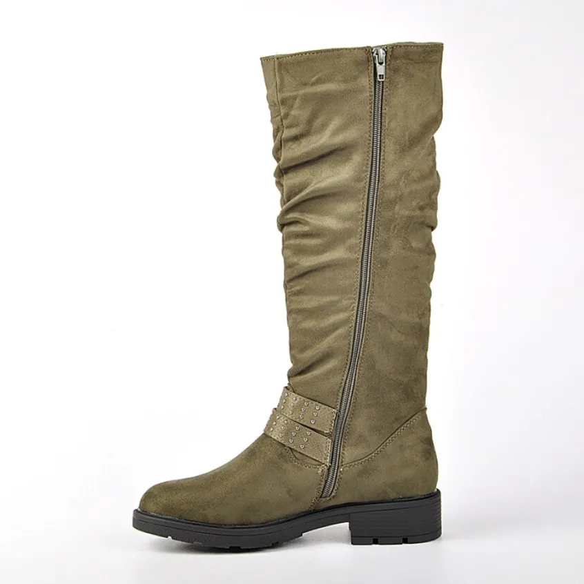 Bottes, Cuissardes|VICE VERSA Bottes Plates Femme Kaki Avec Boucle