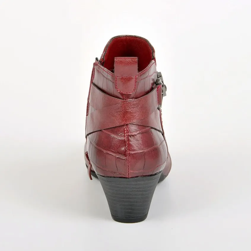 Chaussures Confort|SCALINA Bottines A Talons Avec Boucles Metalliques Bordeaux