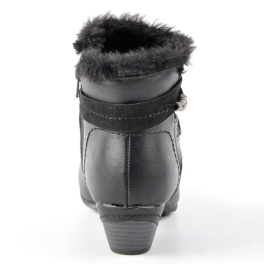 Chaussures Confort|SCALINA Bottines A Talons Avec Col Fausse Fourrure Noir