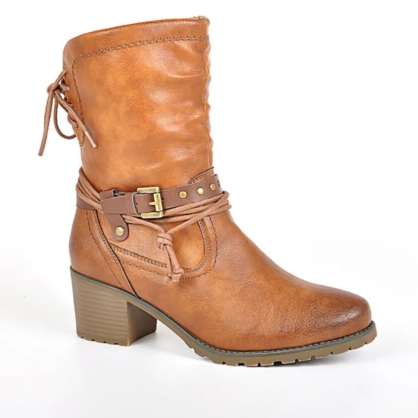 Chaussures Confort|RELIFE Bottines A Talons Femme Avec Boucle Camel