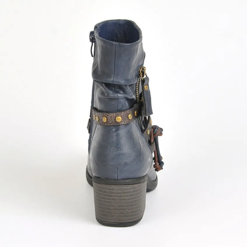 Boots, Bottines|VICE VERSA Bottines A Talons Femme Avec Boucle Bleu Marine
