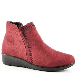 Chaussures Confort|LADY CONFORT Bottines Compensees Aspect Velours Bordeaux