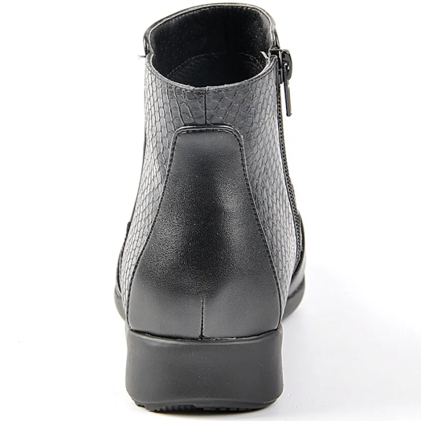 Chaussures Confort|LADY CONFORT Bottines Compensees Avec Effet Reptile Noir