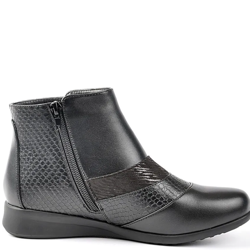 Chaussures Confort|LADY CONFORT Bottines Compensees Avec Effet Reptile Noir