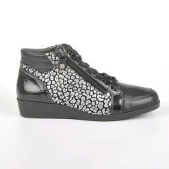 Chaussures Confort|LADY CONFORT Bottines Compensees Avec Zip Pratique Sur Le Cote Noir