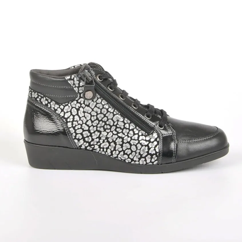 Chaussures Confort|LADY CONFORT Bottines Compensees Avec Zip Pratique Sur Le Cote Noir