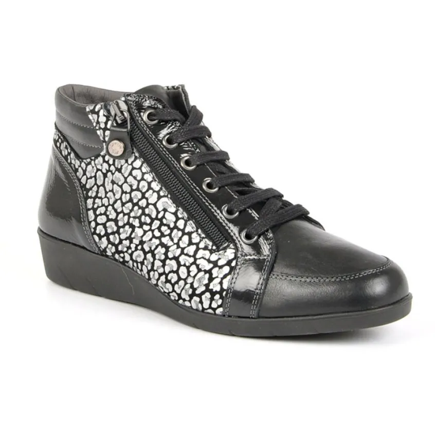 Chaussures Confort|LADY CONFORT Bottines Compensees Avec Zip Pratique Sur Le Cote Noir