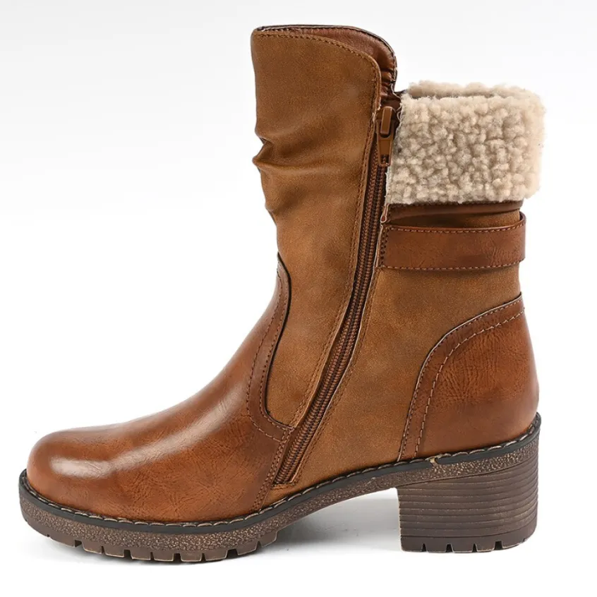 Boots, Bottines|VICE VERSA Bottines Femme A Talons Avec Col Fausse Fourrure Marron