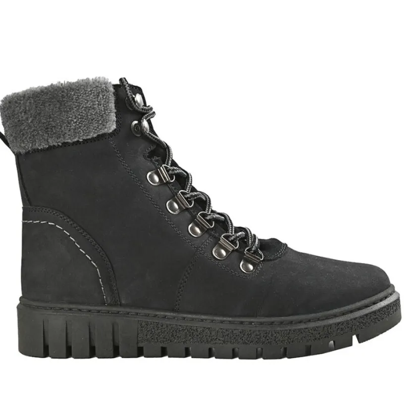 Chaussures Confort|SCALINA Bottines Femme En Cuir Noir Col Fausse Fourrure