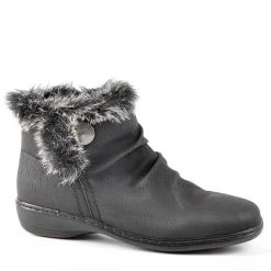 Chaussures Confort|LADY CONFORT Bottines Plates Avec Col Fausse Fourrure Noir