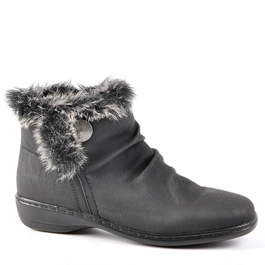 Chaussures Confort|LADY CONFORT Bottines Plates Avec Col Fausse Fourrure Noir