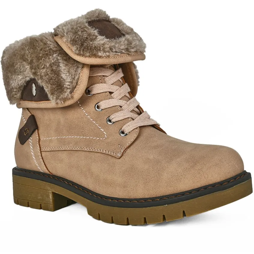 Boots, Bottines|OUTSHOES Bottines Plates Avec Col Fausse Fourrure Rose