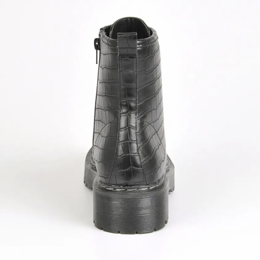 Boots, Bottines|VICE VERSA Bottines Plates Avec Effet Croco Noir