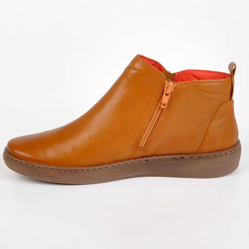 Chaussures Confort|RELAXSHOE Bottines Plates Avec Zip Pratique Sur Le Cote Camel