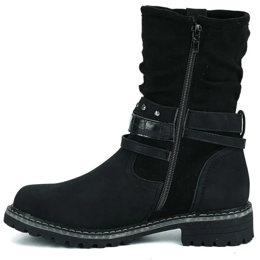 Boots, Bottines|OUTSHOES Bottines Plates Femme Noir A Brides