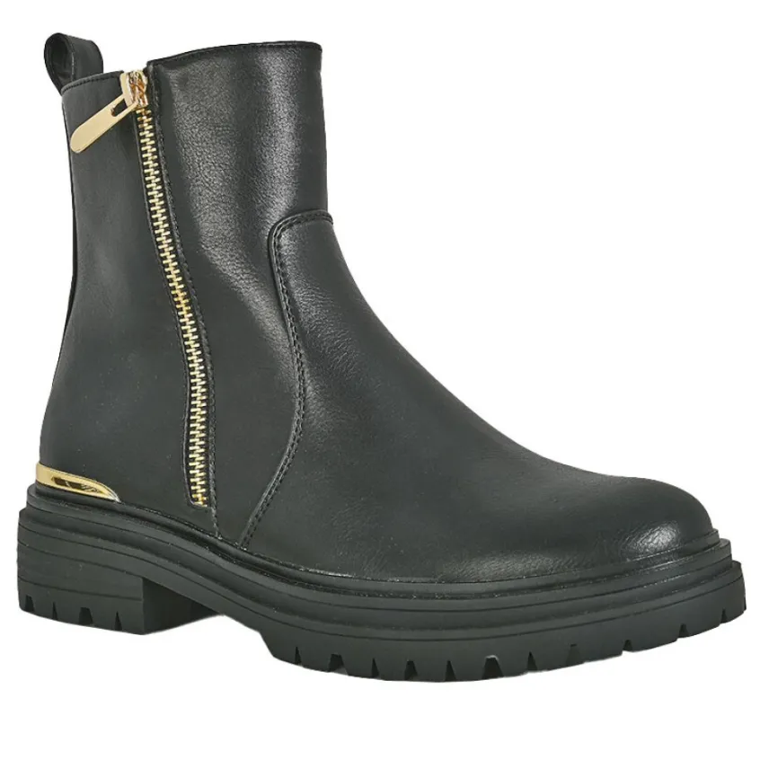 Boots, Bottines|VICE VERSA Bottines Rock Femme Noir Fermeture Doree