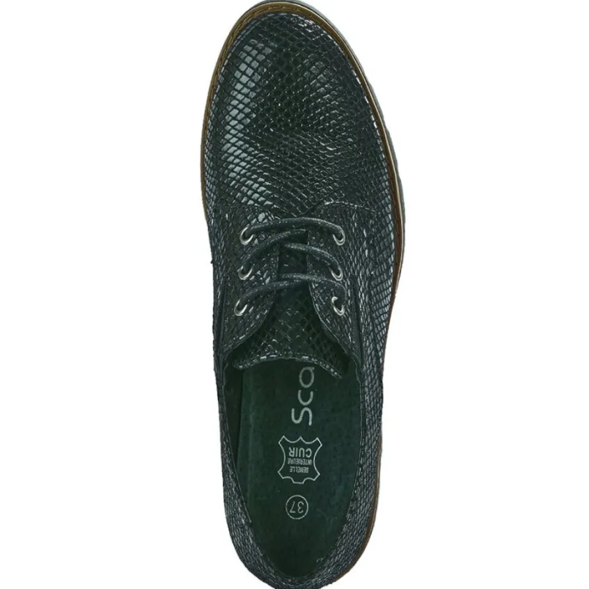 Chaussures Confort|SCALINA Derbies Confort Femme Noir Effet Reptile