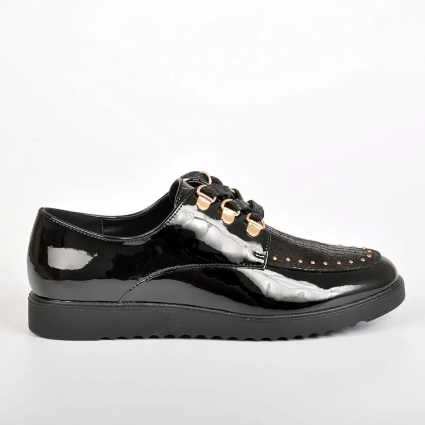 Derbies|VICE VERSA Derbies Femme Avec Petits Clous Vernis Noir
