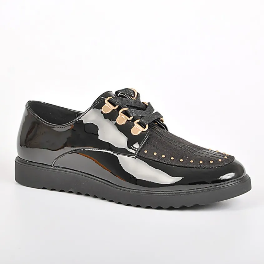 Derbies|VICE VERSA Derbies Femme Avec Petits Clous Vernis Noir