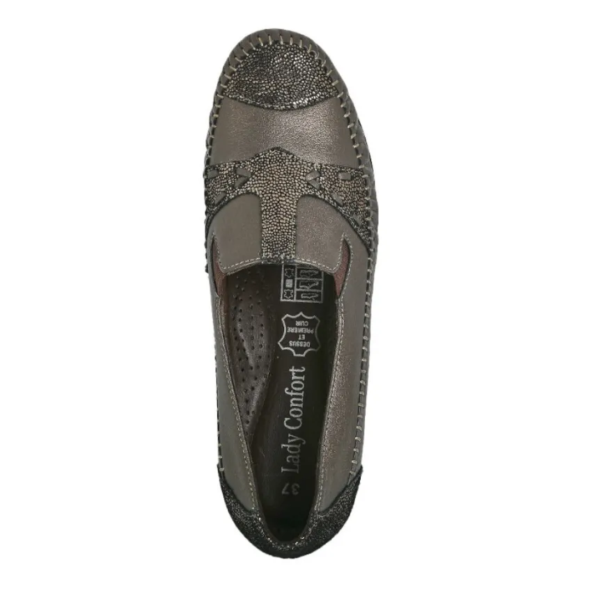 Chaussures Confort|LADY CONFORT Mocassins Confort Femme Bronze Avec Elastiques