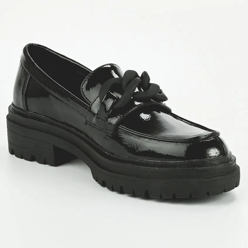 Mocassins|VICE VERSA Mocassins Crantes Vernis Noir Femme A Chaine