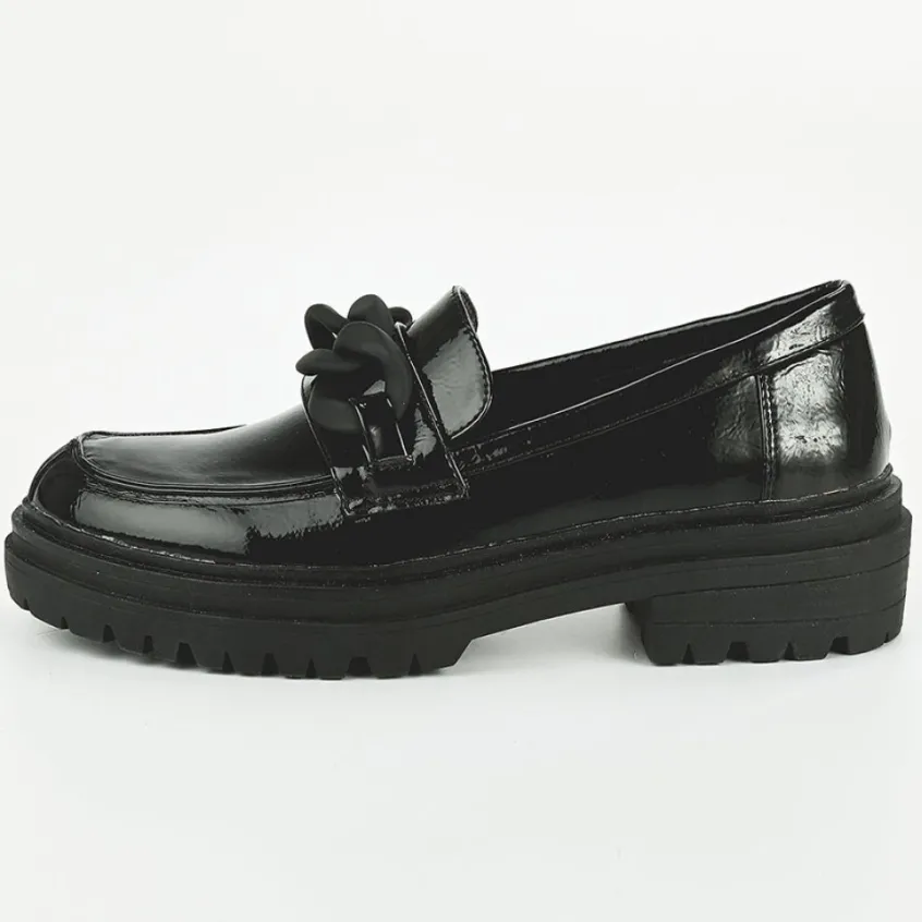 Mocassins|VICE VERSA Mocassins Crantes Vernis Noir Femme A Chaine