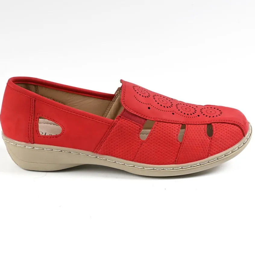 Chaussures Confort|LADY CONFORT Mocassins Femme Rouge