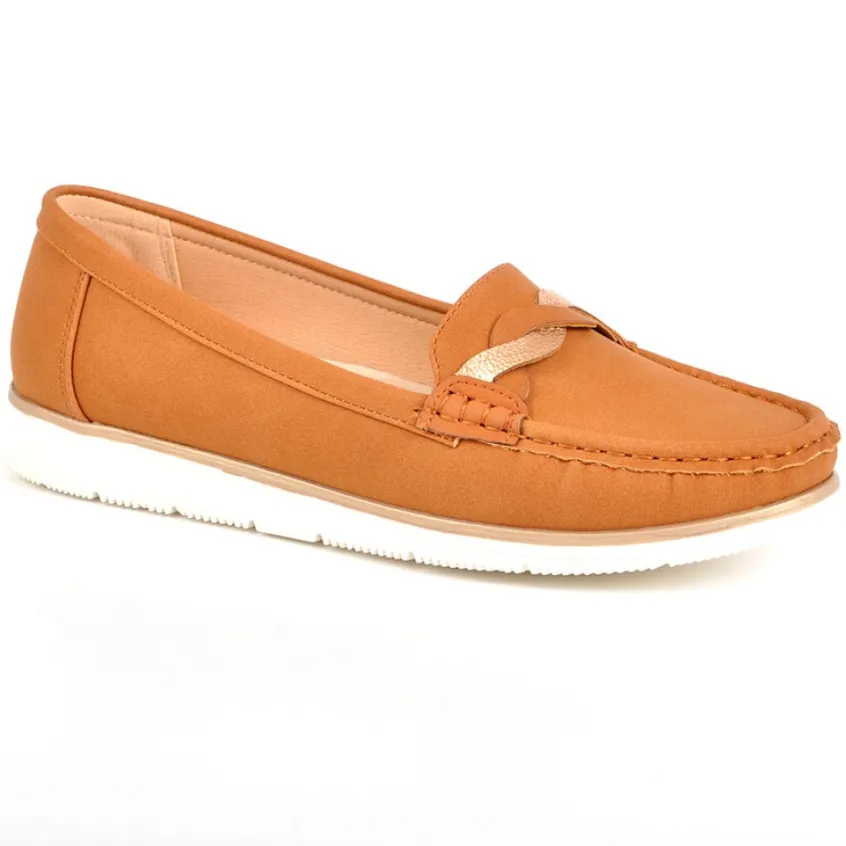 Chaussures Confort|SCALINA Mocassins Femme Camel En Cuir