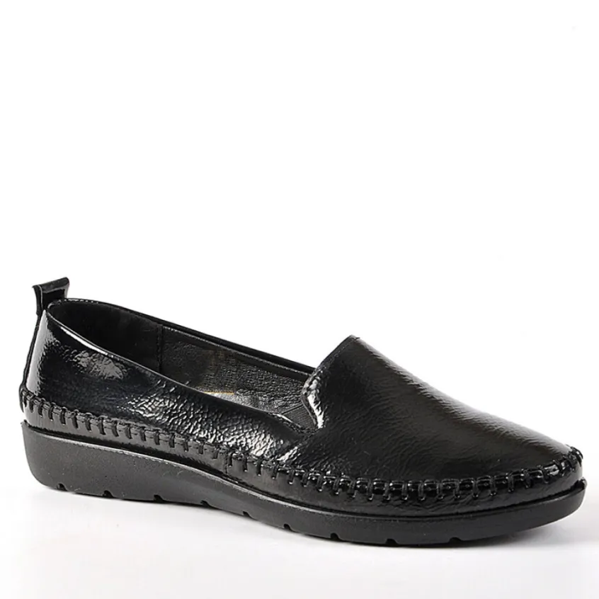 Chaussures Confort|LADY CONFORT Mocassins Noir Vernis Pour Femme
