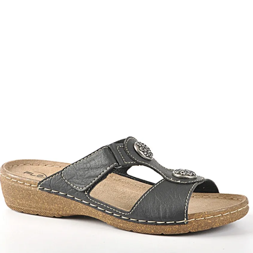 Chaussures Confort|LADY CONFORT Mules Compensees Avec Boutons Fantaisies Flex'Is Noir