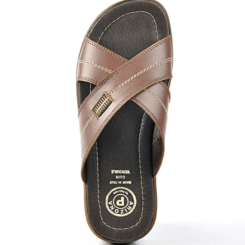 Mules, Tongs|ARIZONA Mules Homme A Brides Croisees En Cuir Marron