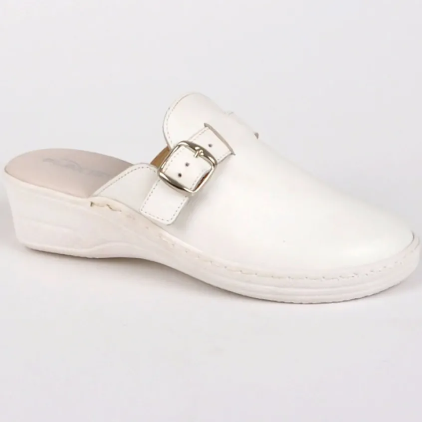 Chaussures Confort|FLEX'IS Mules Sabots Avec Boucles Metalliques Blanc