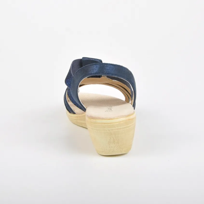 Chaussures Confort|LADY CONFORT Sandales Compensees Avec Strass Bleu Marine