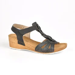 Chaussures Confort|LADY CONFORT Sandales Compensees Femme Noir