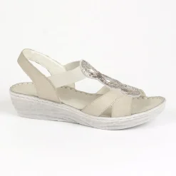 Chaussures Confort|LADY CONFORT Sandales Compensees Femme Gris En Cuir