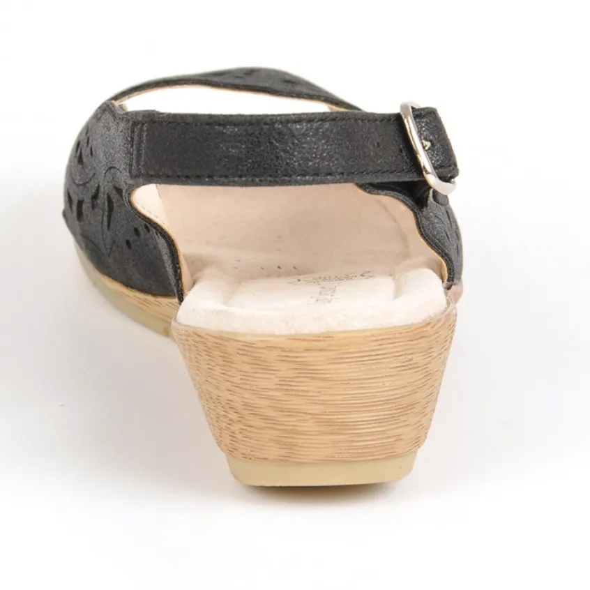 Chaussures Confort|LADY CONFORT Sandales Compensees Noir En Cuir