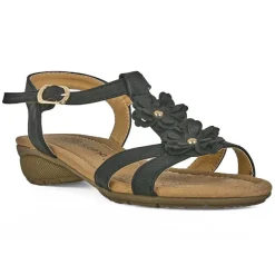 Chaussures Confort|SCALINA Sandales Confort A Talons Femme Noir A Fleurs