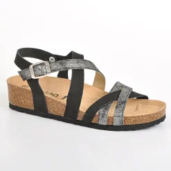 Chaussures Confort|SCALINA Sandales Femme Compensees Noir Et Gris