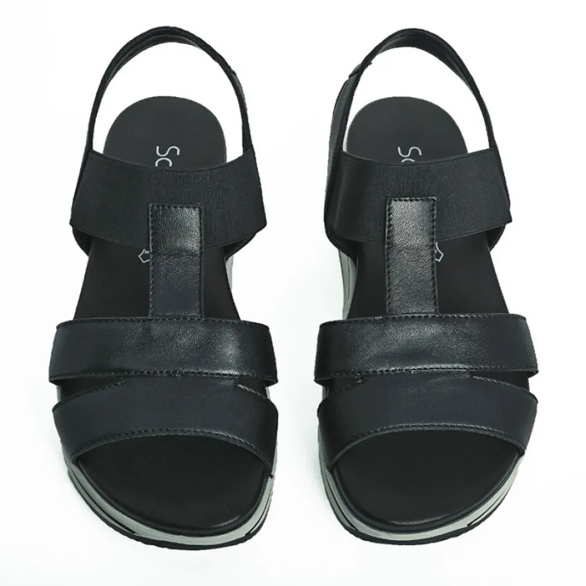 Chaussures Confort|SCALINA Sandales Plateforme Femme Cuir Noir