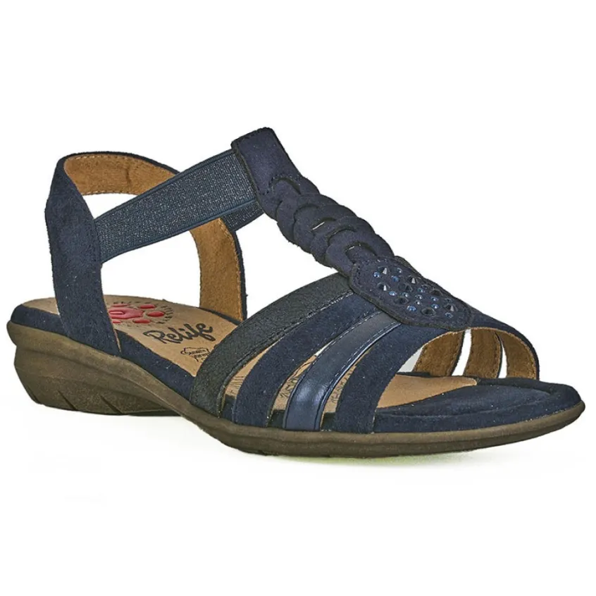 Chaussures Confort|RELIFE Sandales Plates Avec Strass Bleu