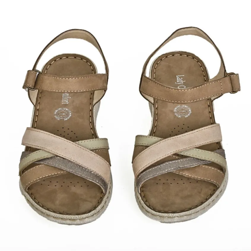 Chaussures Confort|LADY CONFORT Sandales Plates Femme Marron