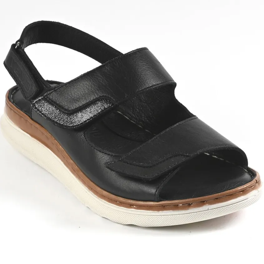 Chaussures Confort|VENUS Sandales Plates Femme Noir