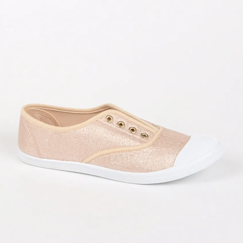 Baskets, Sneakers|STREET LIFE Tennis Femme Dore En Toile