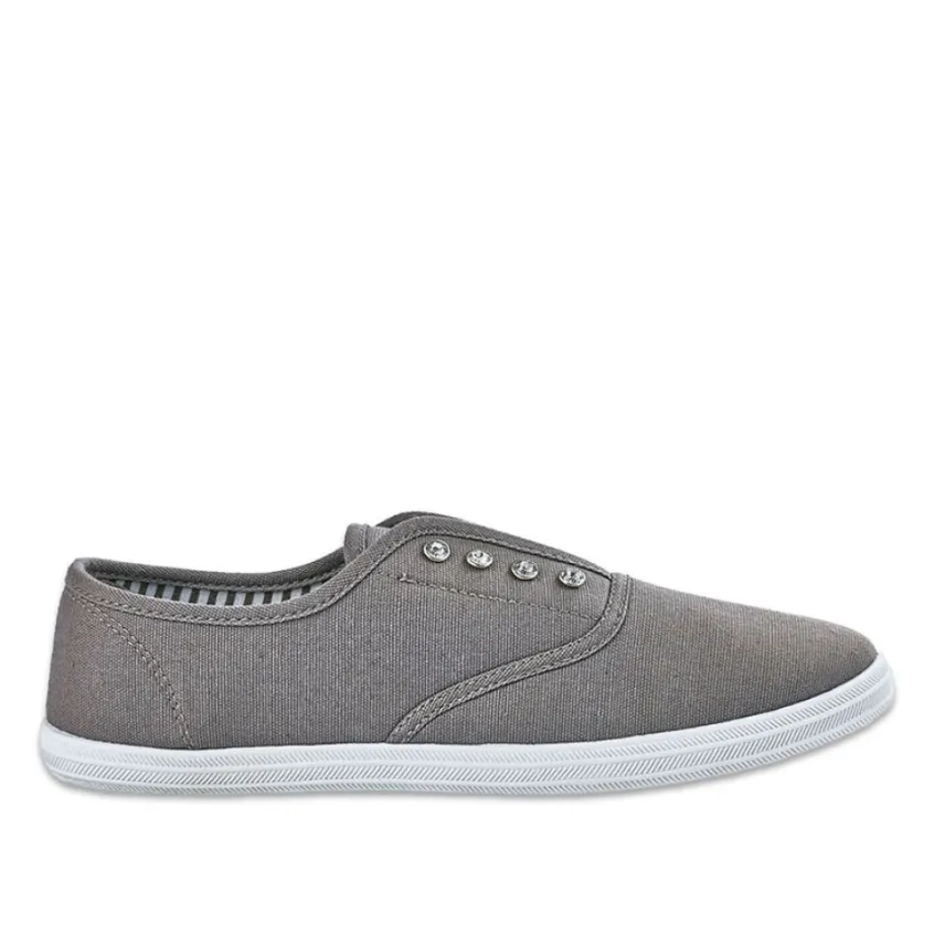 Baskets, Sneakers|STREET LIFE Tennis Femme En Toile Grise A Strass