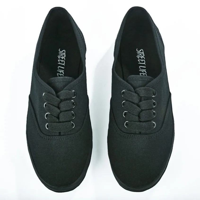 Baskets, Sneakers|STREET LIFE Tennis Femme Noir Unie